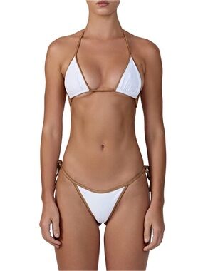 Bamba Isle Bikini Top Women’s White Triangle Bikini with Gold Trim